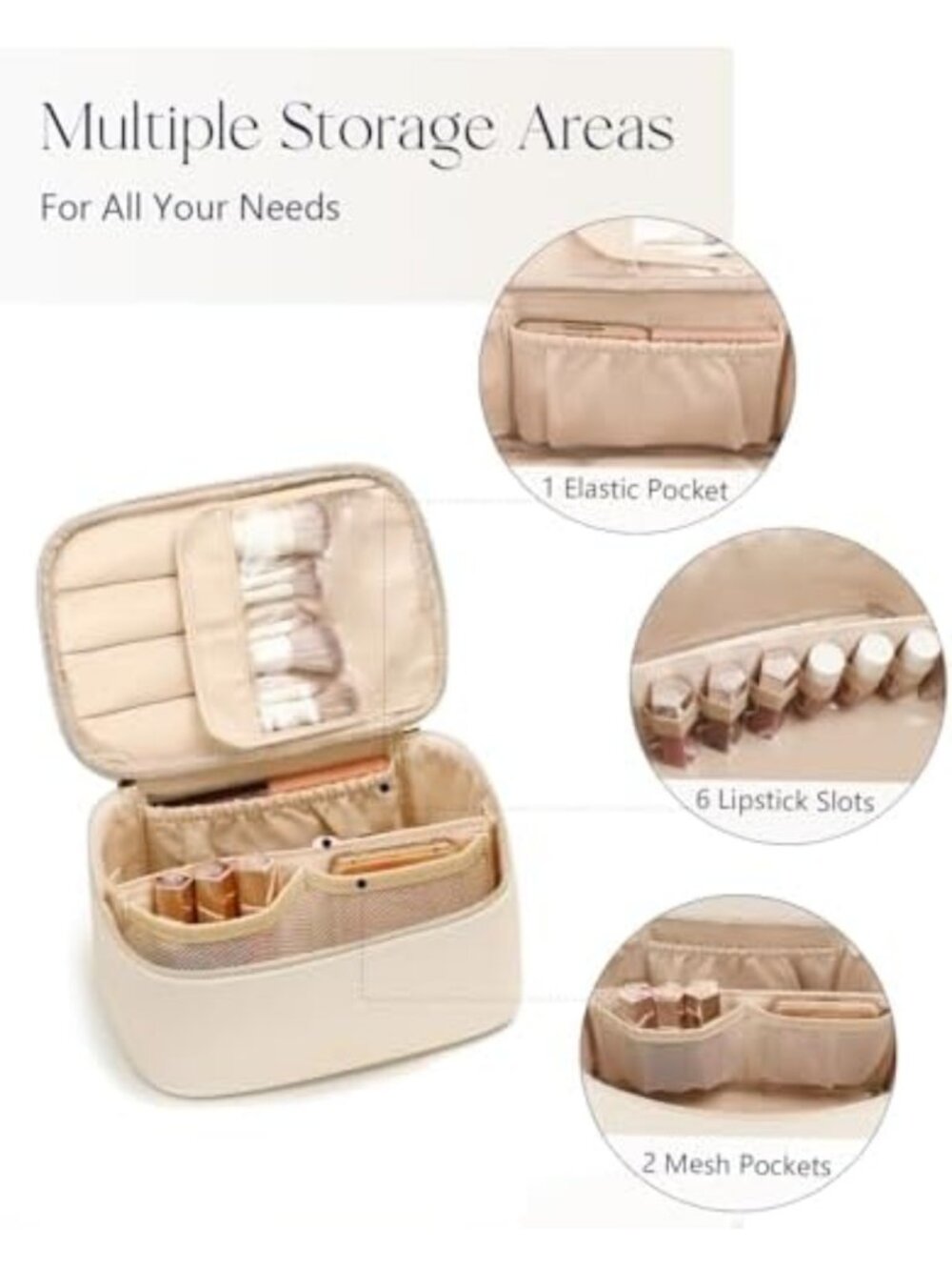 Stylish Beige Travel Makeup Bag & Toiletry Organizer for Women - Perfect for - Picture 2 of 6